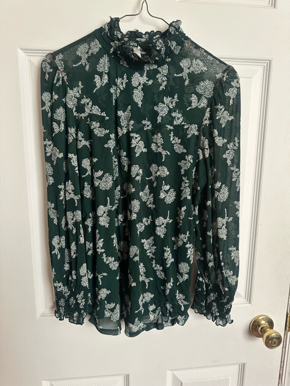 Collection B Dark Green Floral Sheer Mock Neck Blouse